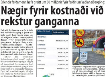 Vaðlaheiðargöng greiðsla erlendra ferðamanna